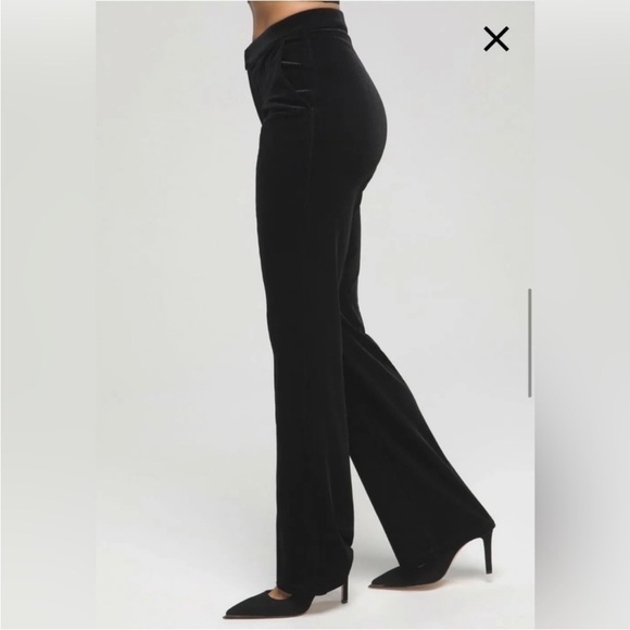 Good American Black Velvet Velour Black Flare Leg Trouser Pants - Picture 2 of 8